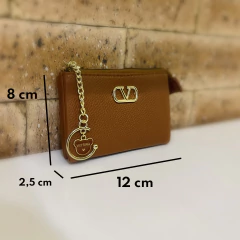 Carteira Victtoria Com Fecho Zíper Dois Compartimentos Detalhes Dourados - WN Shoes