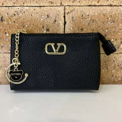 Carteira Victtoria Com Fecho Zíper Dois Compartimentos Detalhes Dourados - comprar online