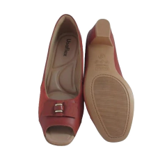 Imagem do Sapato Peep Toe Usaflex Couro Salto Médio Com Laço