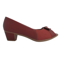 Sapato Peep Toe Usaflex Couro Salto Médio Com Laço - WN Shoes