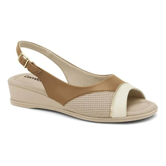 Sandália Anabela Comfortflex Peep Toe Slingback Com Fivela