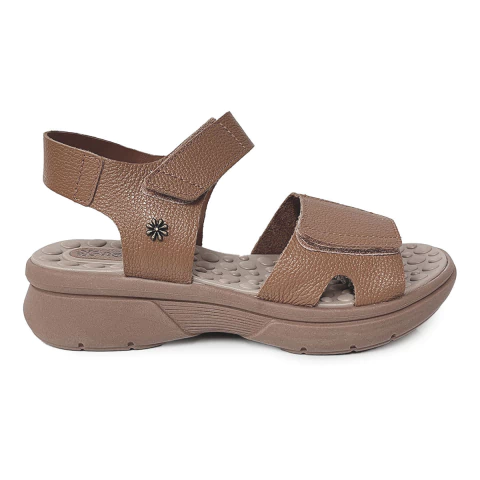 Sandália Plataforma New Face Conforto Tiras Com Velcro Fontana Coconut