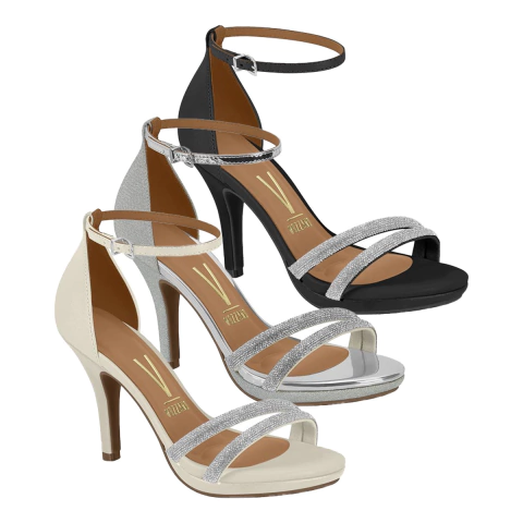 Sandália Vizzano Com Contraforte Salto Fino Tiras Strass