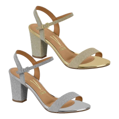 Sandália Vizzano Salto Quadrado Afivelada Com Glitter