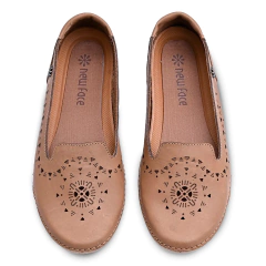 Sapatilha New Face Couro Bico Redondo Capuccino Belize Com Recortados - WN Shoes