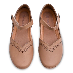 Sapatilha New Face Couro Bico Redondo Capuccino Tira Em Velcro - WN Shoes