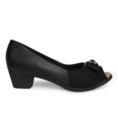 Sapato Peep Toe Usaflex Couro Salto Médio Com Laço