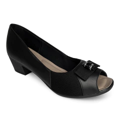 Sapato Peep Toe Usaflex Couro Salto Médio Com Laço - loja online