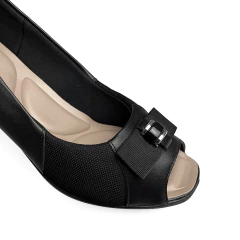 Sapato Peep Toe Usaflex Couro Salto Médio Com Laço