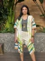 kimono de viscose Estampado Comprido 21091 Tamanho Único fundo Marfim verde e bege