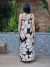Vestido Alça Passador Evase 20993 de Viscose Estampado fundo Preto branco e caqui - Território Carioca