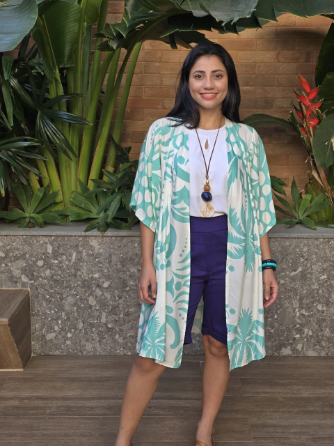 kimono de viscose Estampado Comprido 21091 Tamanho Único