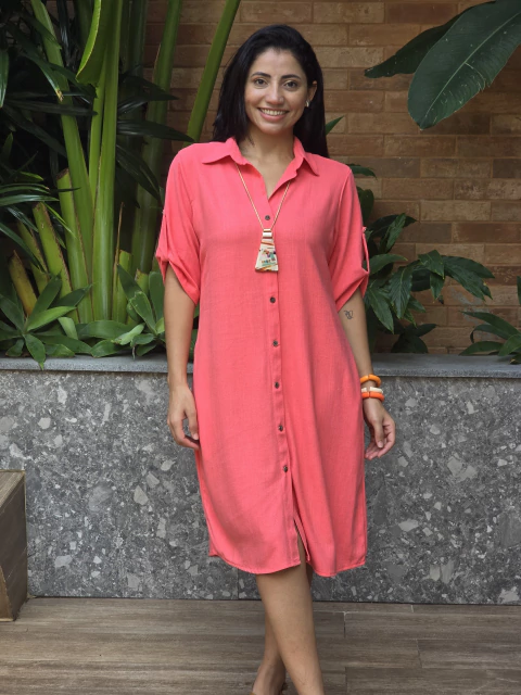 Chemise Fabi Manga Alheta linho com viscose 21113 Rosa chiclete