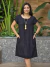 Vestido Fabi Gola Redonda manga Laço 21144 liso com relevo jacard Preto