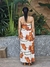 Vestido 3 babados FABI Alça 21149 Estampado fundo Bege - loja online
