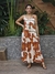 Vestido 3 babados FABI Alça 21149 Estampado fundo Bege na internet