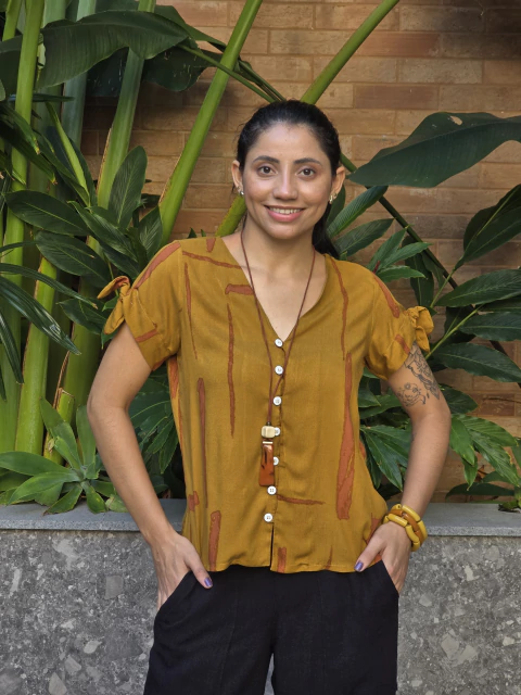 Blusa Decote V Laço Manga 21117 Estampada C - comprar online