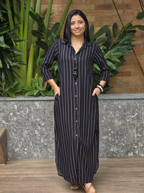 Chemise Longo Manga 7-8 21176 listra Preto - comprar online