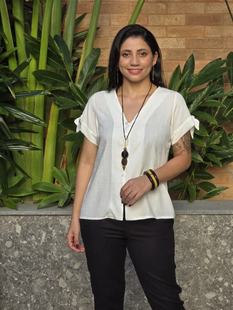 Blusa Decote V Laço Manga 21117 Lisa offwhite - comprar online