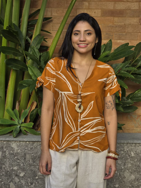 Blusa Decote V Laço Manga 21117 - Estampada - comprar online