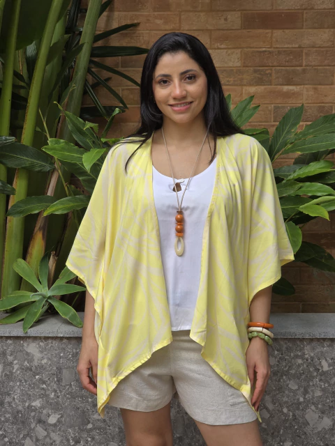 Kimono Curto Estampado 20984 Tamanho Único - Amarelo Limão - comprar online