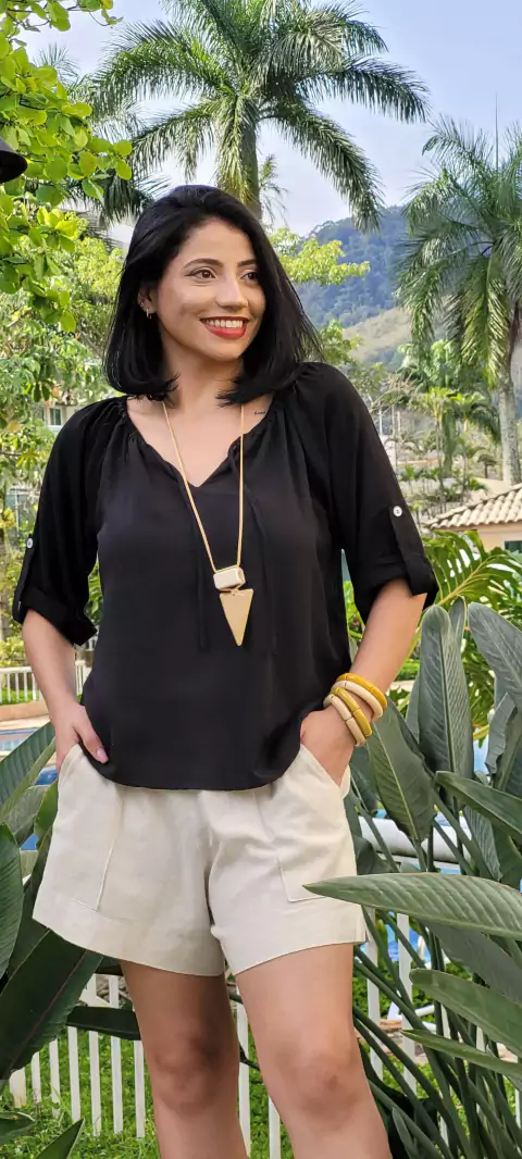 Blusa MM Manga Alheta - Lisa Preta 21093