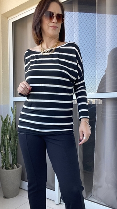 Blusa ampla gola canoa listrada - Raíssa - Marta Moraes Shop