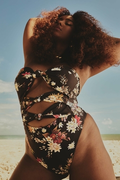 Body Nós Flores Preto - GIUMAG