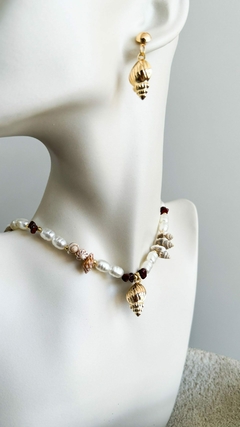 Conjunto colar e brinco pérolas - loja online