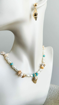 Conjunto colar e brinco pérolas - GIUMAG