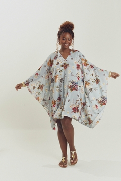 Kaftan Curto Flores Azul