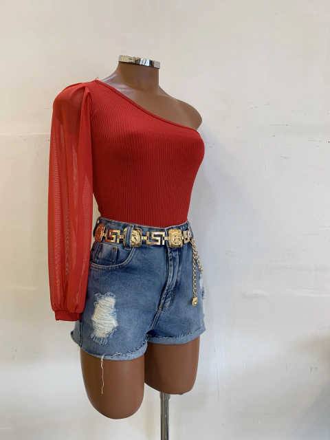 BODY CANELADO MANGA EM TULE