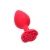 Plug anal vermelho em silicone com formato de rosa.