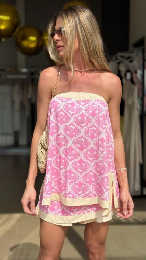 Conjunto Short Arabescos Rosa