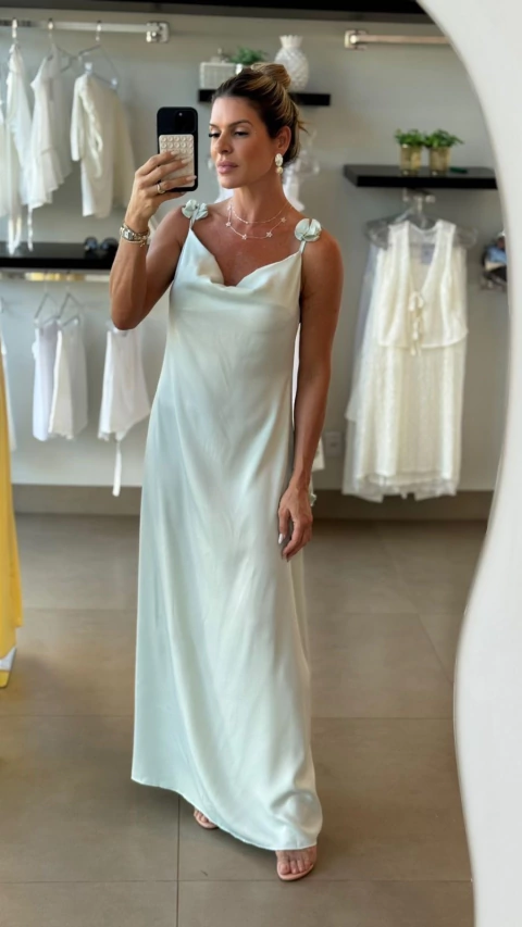 Vestido Alça Flores Menta