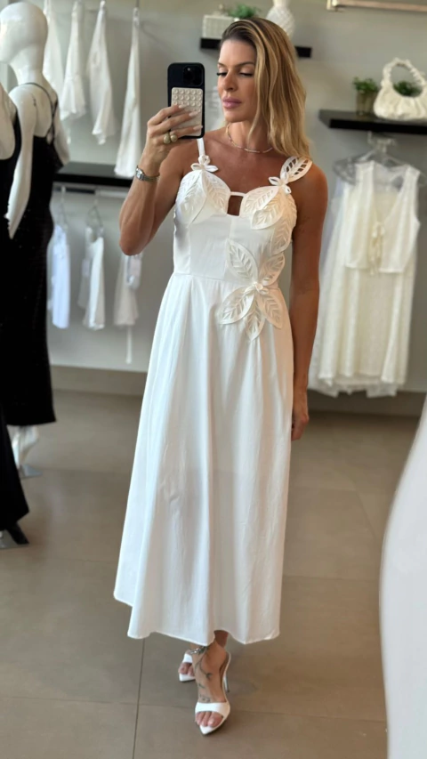 Vestido Folhagem Branco