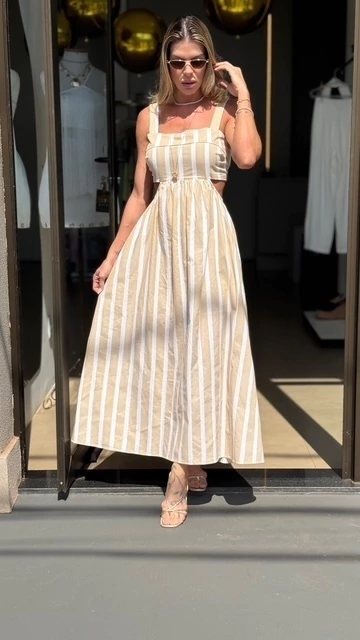 Vestido Listras Nude