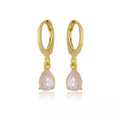 Mini argola de gota rosa banhada a ouro