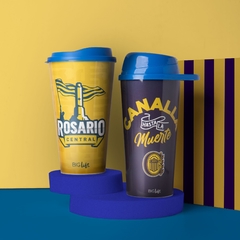Vaso Rosario Central tapa café y packaging en internet