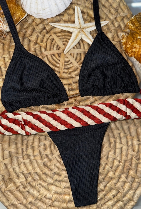 Biquíni Cortininha Macrame / preto-off-vermelho - comprar online