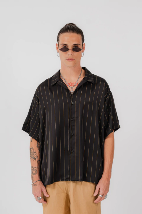 Camisa Stripes Seda - Black - comprar online