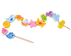 Enhebrado De Madera Animales De Mar 12 Piezas Didactico Cw