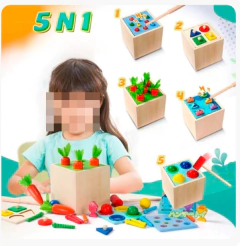 Cubo Didactico 5 En 1 Pesca Descarga Encastre Madera - comprar online