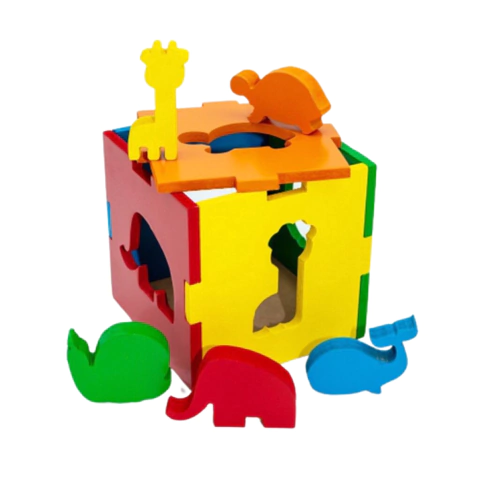 Cubo Encastre Fauna Animales Madera Krm