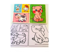 Tablero 4 Rompecabezas Con Lamina Para Colorear Animales Kv