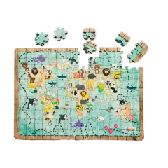 Rompecabezas Mapa Fauna Animales De Mundo 108 Piezas Madera