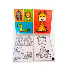 Tablero 4 Rompecabezas Con Lamina Para Colorear Animales Kv en internet