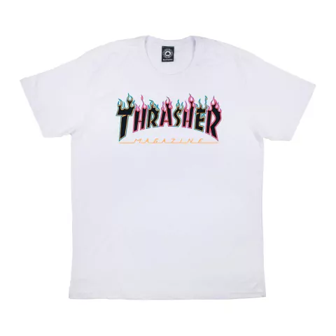 Camiseta Thrasher Double Flame Neon - White