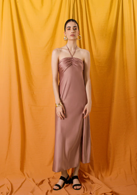 STRAPLESS OTILIA MIDI - ROSE GOLD