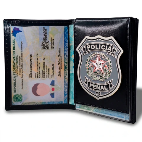 POLÍCIA PENAL Minas Gerais - Carteira em Couro Legítimo - Porta Documentos